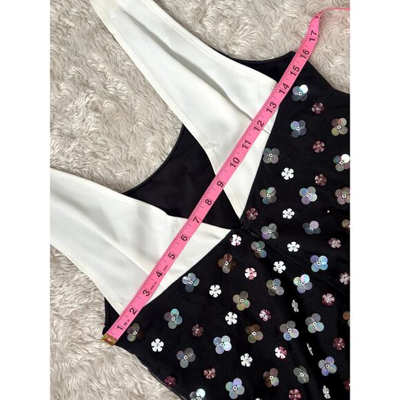 Sachin & Babi XS Black Beaded Sequin Mini Dress Floral Lace Sequined Multicolor - Picture 4 of 13